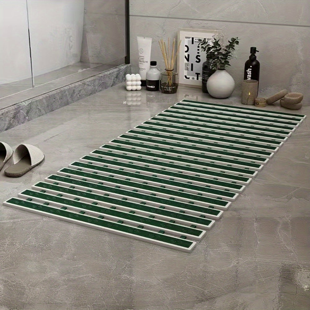 Bathroom TPE Bamboo Board Bath Mat - Non-Slip Shower Mat with Striped Design, 0.39inch Thick Rubber Backing, 4400gsm Durable Bathroom Floor Mat for Safety & Easy Cleaning, Bathroom Mat, Safety Shower Mat, Modern Bathroom Decor, Nonslip Backing
