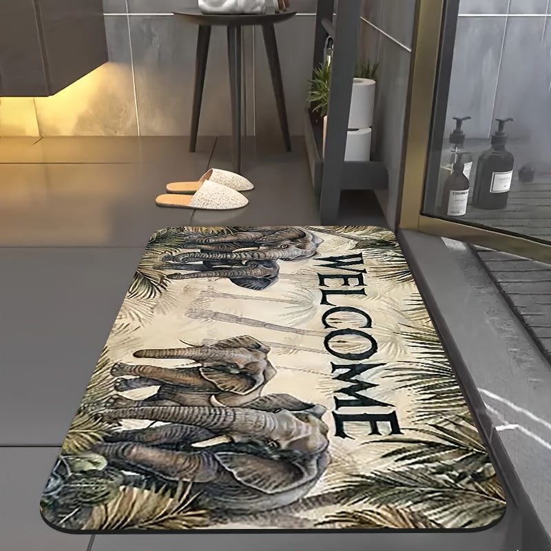 1pc Diatomite Bath Mat, Welcome to the Jungle World Print Design, Quick-Dry Non-Slip Absorbent Floor Mat, Soft and Comfortable, Suitable for Bathroom, Shower Room, Laundry Room, Bedroom, Door Mat, RV Bathroom, Bathroom, Non Slip Bathtub Mat, Bath Matts