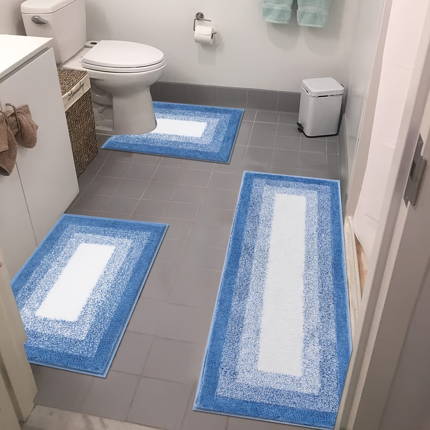 Soft Comfortable Bathroom Rugs Sets 3pcs, Plush Shaggy Bath Rugs for Bathroom Anti-Slip, Absorbent Microfiber Bathroom Mat Home Decor with U-Shaped Contour Toilet Mat for Bathroom Tub, Shower