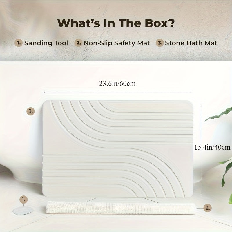 Stone Bath Mat, Diatomaceous Earth Non-Slip Stone Shower Mat - Quick Drying Absorbent Bath Mats for Bathroom - Elegant & Modern Design, Easy to Clean (23.5 x 15) - Sandstone