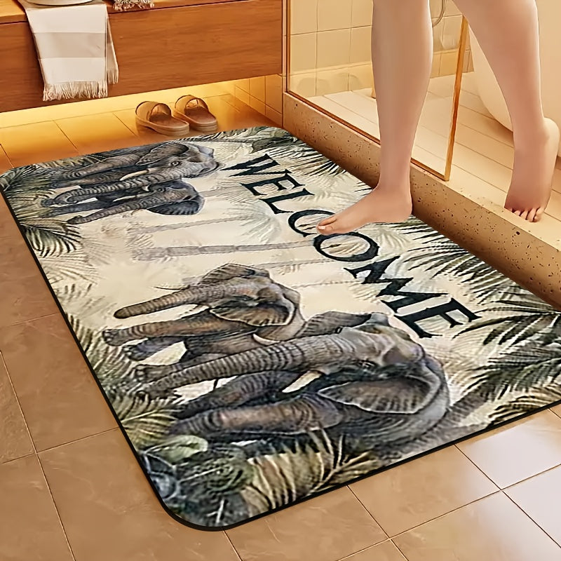1pc Diatomite Bath Mat, Welcome to the Jungle World Print Design, Quick-Dry Non-Slip Absorbent Floor Mat, Soft and Comfortable, Suitable for Bathroom, Shower Room, Laundry Room, Bedroom, Door Mat, RV Bathroom, Bathroom, Non Slip Bathtub Mat, Bath Matts