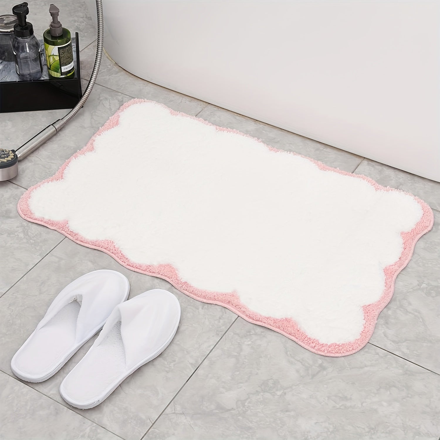 Machine Washable Tufted Oblong Bath Rug with Non-Slip TPR Backing, Polyester Ultra Absorbent Soft Comfort Bath Mat, Ideal for Bathroom, Bathtub, And Bedroom Doorway - Modern Pattern Design, Fluffy Plush Winter Decor Decoration