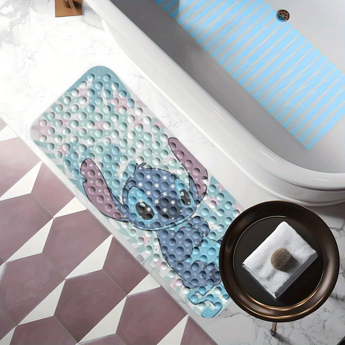 Disney Stitch Halloween Party Theme Bathtub Mat- Bath Mats for Bathroom Non Slip- 40*100cm/ 15.7*39.3inch, Comfortable Bathing Shower Floor Anti-slip Water-absorbent Soft Collection Collection- Bath Mat Inside Tub Extra Long