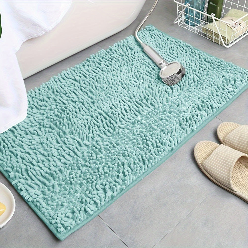 2pcs Chenille Bath Mat - U-Shaped, Rectangular, Absorbent, Non-Slip, Fluffy Plush Carpet for Bathroom Decoration