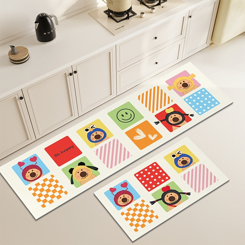 Diatomic Mud Cartoon Bear Kitchen Mats Home Long Strip Water-absorbing and Oil-absorbing Two-piece Floor Mats Bathroom Anti-slip Quick-drying Mats