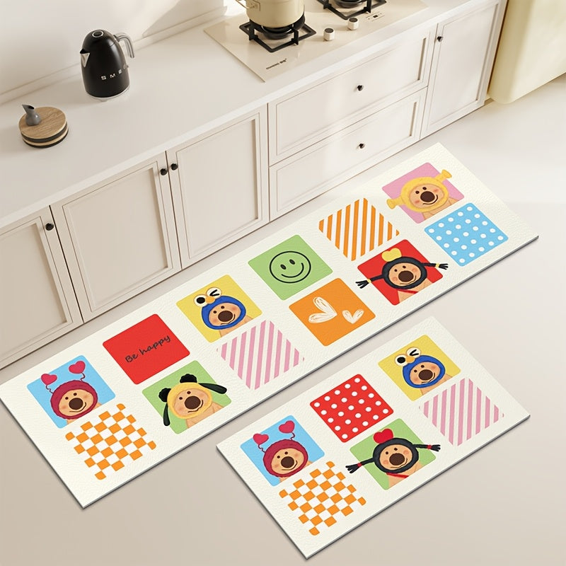 Diatomic Mud Cartoon Bear Kitchen Mats Home Long Strip Water-absorbing and Oil-absorbing Two-piece Floor Mats Bathroom Anti-slip Quick-drying Mats