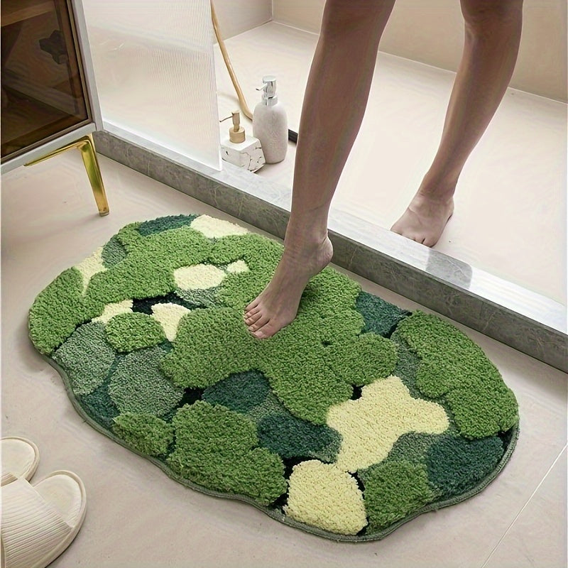 [Machine Washable Moss-Shaped Rug] Ultra-Soft Plush Moss-Shaped Bath Mat with Non-Slip TPR Backing - Super Absorbent Polyester, Machine Washable Rectangular Rug for Bathroom Decor