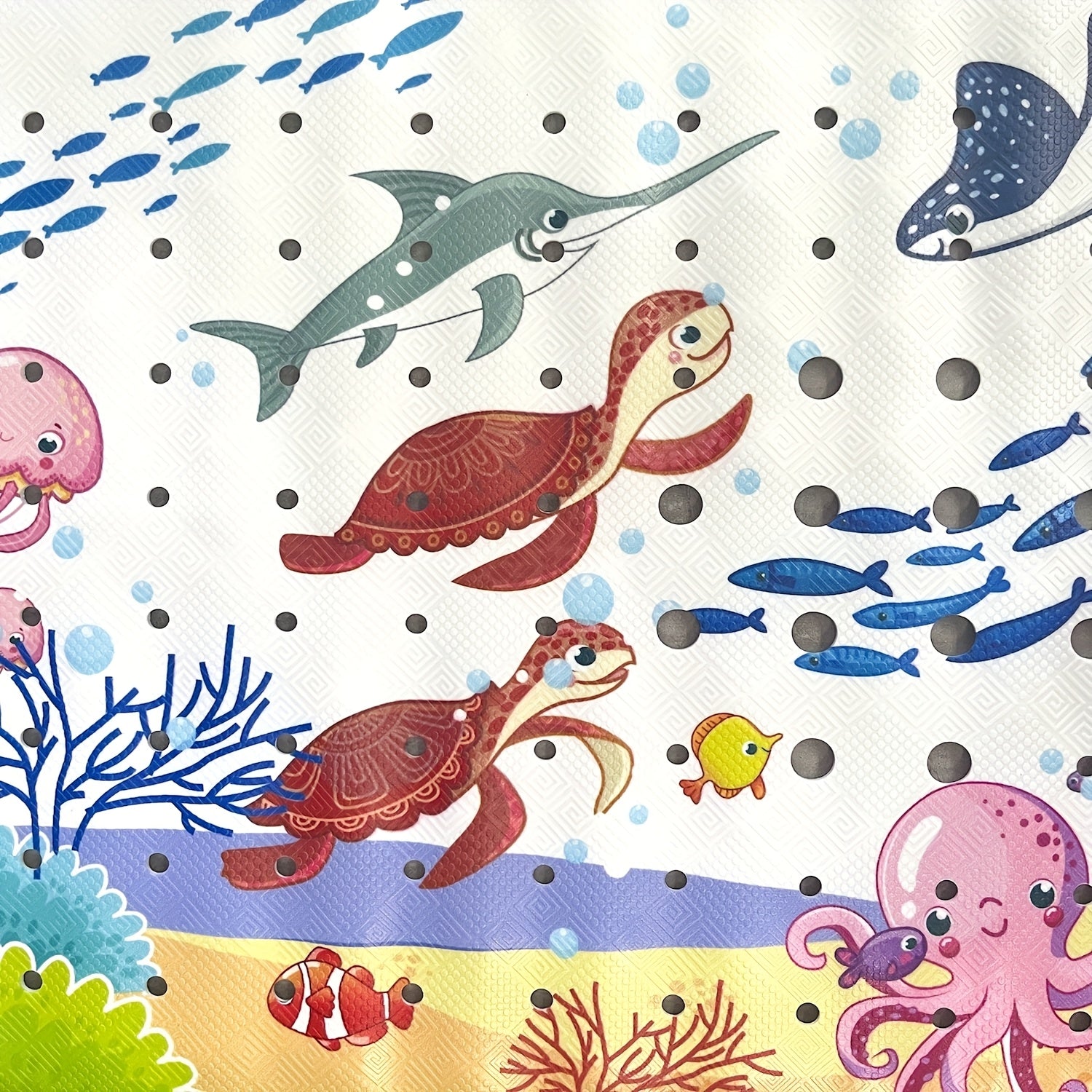1pc Cartoon Extral Long Bath Mat, Bathtub Mat Non Slip for Bath Shower Anti Slip, 40in X 16in with Drain Holes and Suction Cups Machine Washable, Turtles Whales Ocean Theme Home Decor