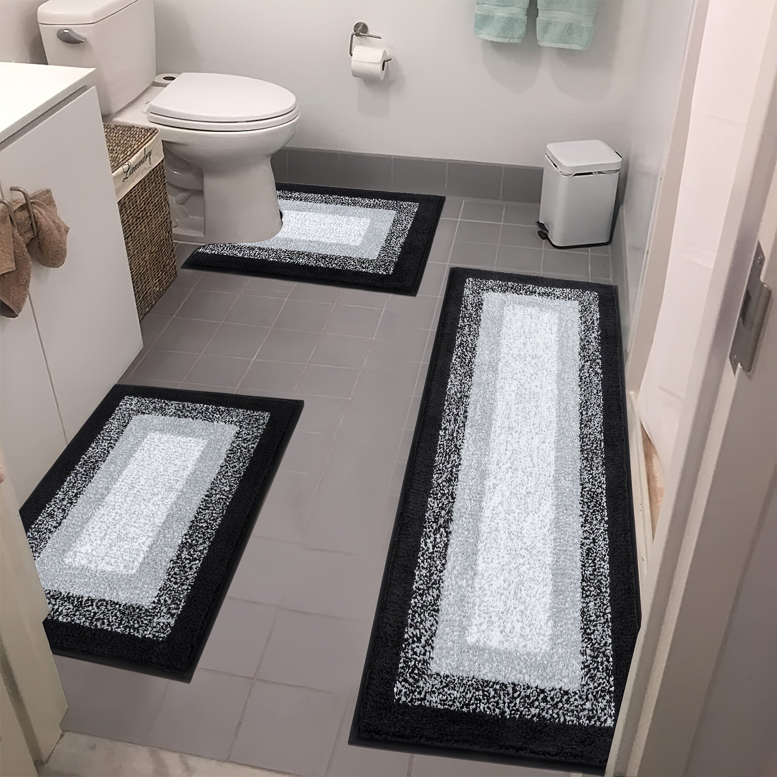 Soft Comfortable Bathroom Rugs Sets 3pcs, Plush Shaggy Bath Rugs for Bathroom Anti-Slip, Absorbent Microfiber Bathroom Mat Home Decor with U-Shaped Contour Toilet Mat for Bathroom Tub, Shower
