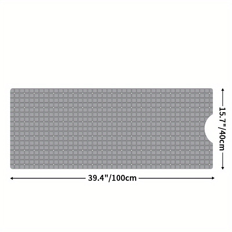 [Non-Slip Bath] DEXI Extra Long Non-Slip Bath Tub Mat - 15.7" x 39.4" Gray PVC with Suction Cups & Drain Holes, Machine Washable - Ideal for a Safer, More Comfortable Shower Experience