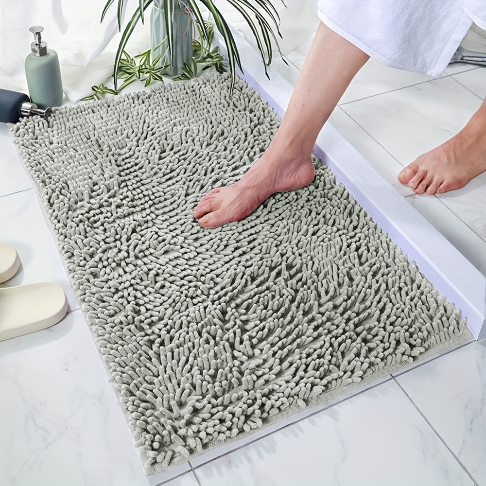 2pcs Chenille Bath Mat - U-Shaped, Rectangular, Absorbent, Non-Slip, Fluffy Plush Carpet for Bathroom Decoration
