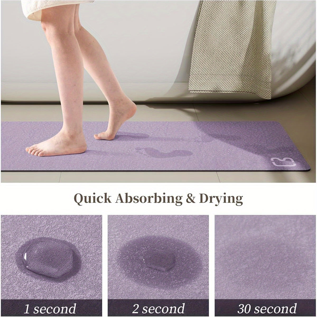 Extra Long Bath Mat - Lavender Diatomaceous Earth Bathroom, Fast-Dry Non-Slip Shower Mat with Rubber Backing, Super Absorbent Large Floor Mat for Tub, Shower, Sink - Elegant Bathroom Decor, Minimalist Design, Spa Lovers