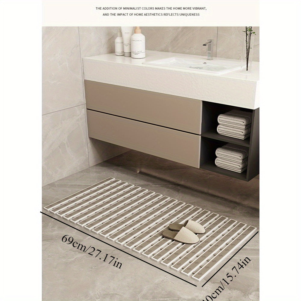 Bathroom TPE Bamboo Board Bath Mat - Non-Slip Shower Mat with Striped Design, 0.39inch Thick Rubber Backing, 4400gsm Durable Bathroom Floor Mat for Safety & Easy Cleaning, Bathroom Mat, Safety Shower Mat, Modern Bathroom Decor, Nonslip Backing