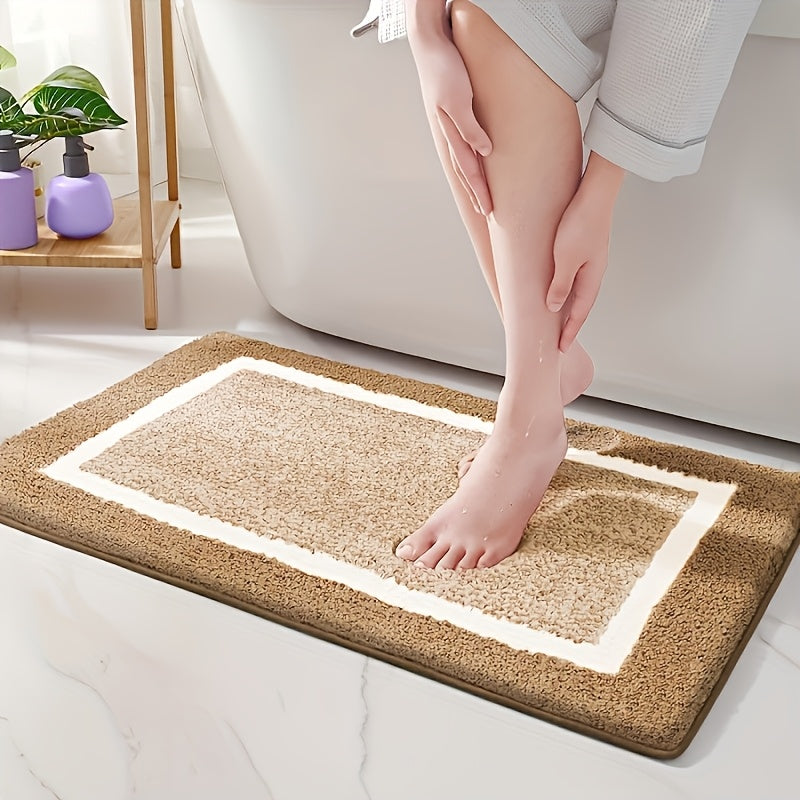 1pc Thick And Soft Imitation Fleece Bathroom Carpet, Absorbent And Non Slip Mat, Bathroom Decoration And Accessories, Bathroom Thick Foot Mat, Absorbent Foot Mat, Household And Non Slip Bathroom Floor Mat