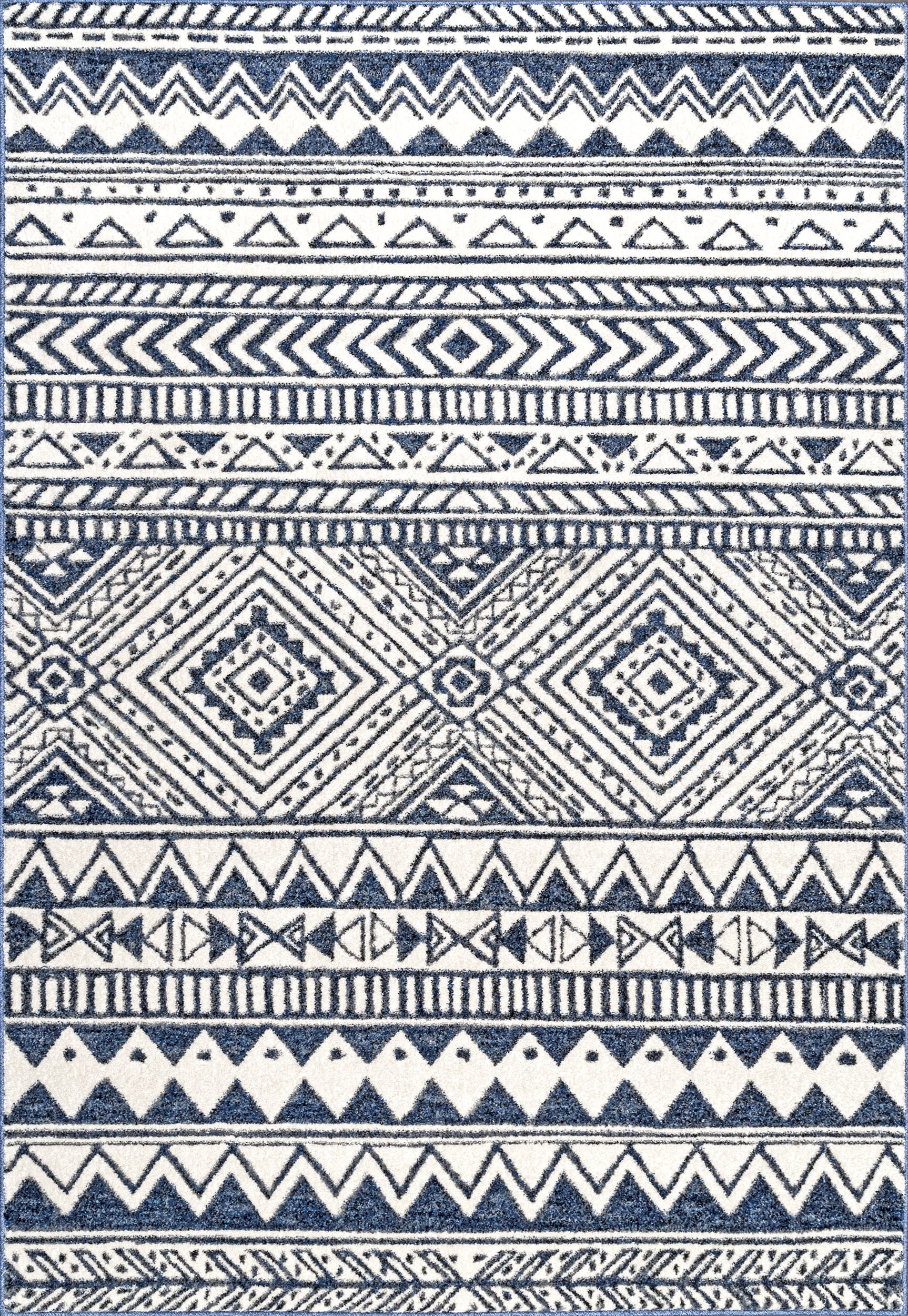 Banded Geometric Rug | Navy