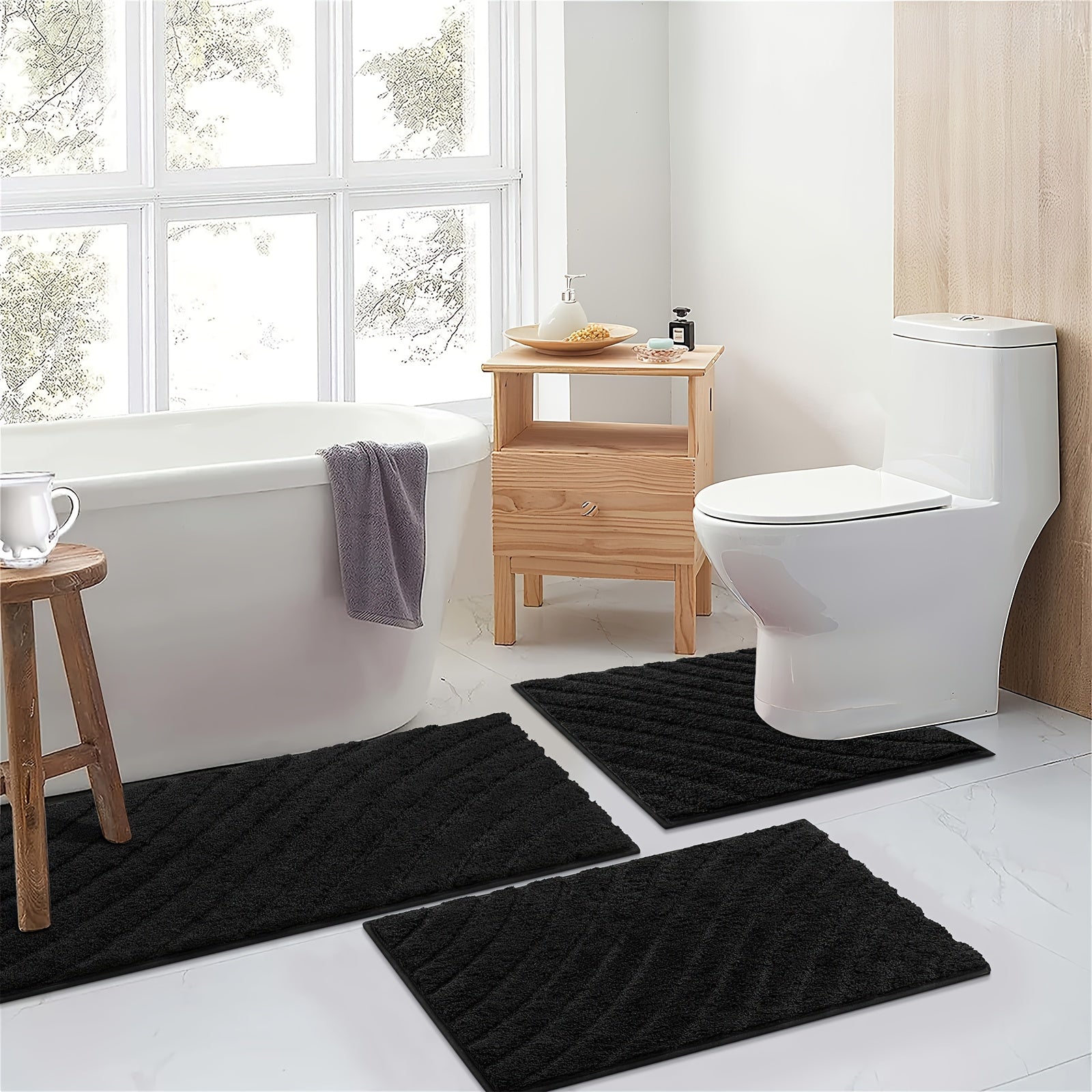 Microfiber Bath Mat Non Slip Shaggy Bathroom Rug Set 3pcs Bathroom Mat Set Super Absorbent Bath Mats for Bathroom Washable Quick-Dry Bathroom Rugs for Floor, Tub And Shower, Home Decor
