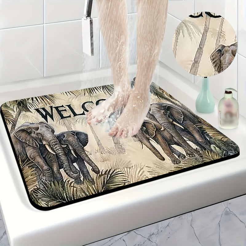 1pc Diatomite Bath Mat, Welcome to the Jungle World Print Design, Quick-Dry Non-Slip Absorbent Floor Mat, Soft and Comfortable, Suitable for Bathroom, Shower Room, Laundry Room, Bedroom, Door Mat, RV Bathroom, Bathroom, Non Slip Bathtub Mat, Bath Matts