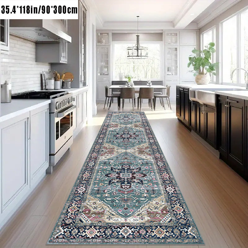 1pc Vintage Bohemian European Long Carpet, Easter Holiday Decoration, Living Room Printed Long Carpet, Outdoor Entrance Door Mat, Living Room Bedroom Bathroom Kitchen Long Non-slip Absorbent Floor Mat, Table Side Mat Foot Mat, Outdoor Decoration Courtyard
