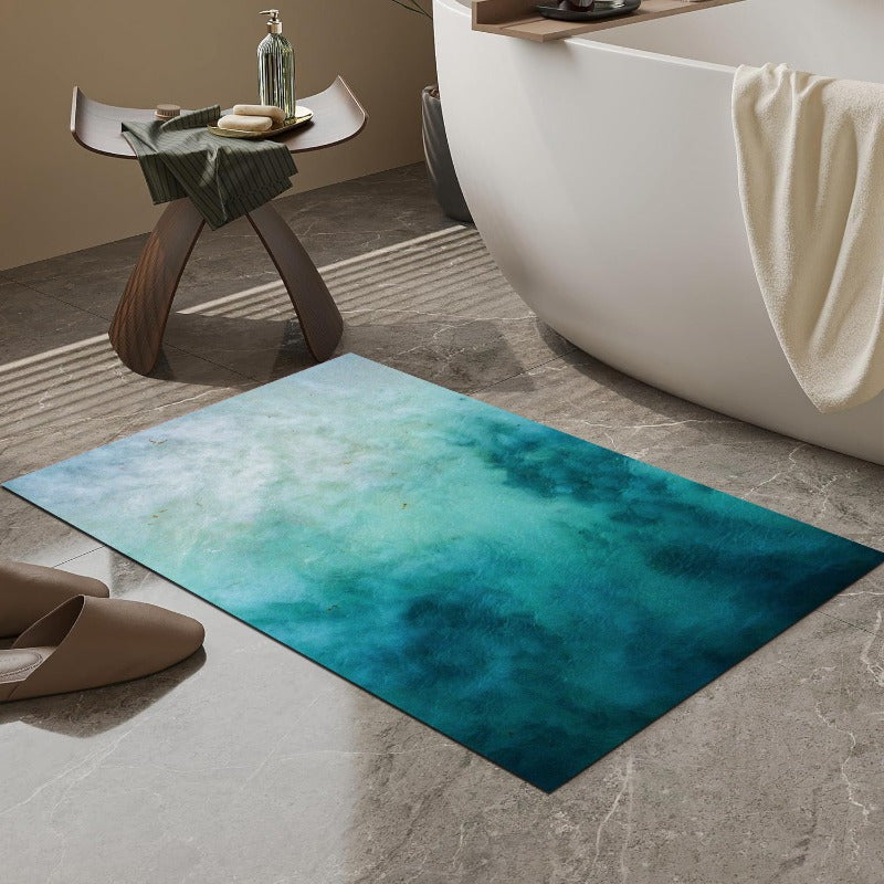 1pc Bath Mat - Super Absorbent Non-Slip Bathroom, Quick-Dry Floor Mat with Oceanic Turquoise Green Design for Bathroom, Kitchen, Laundry, Bedroom - Machine Washable & Easy Clean Home Decor, Durable Rubber Backing