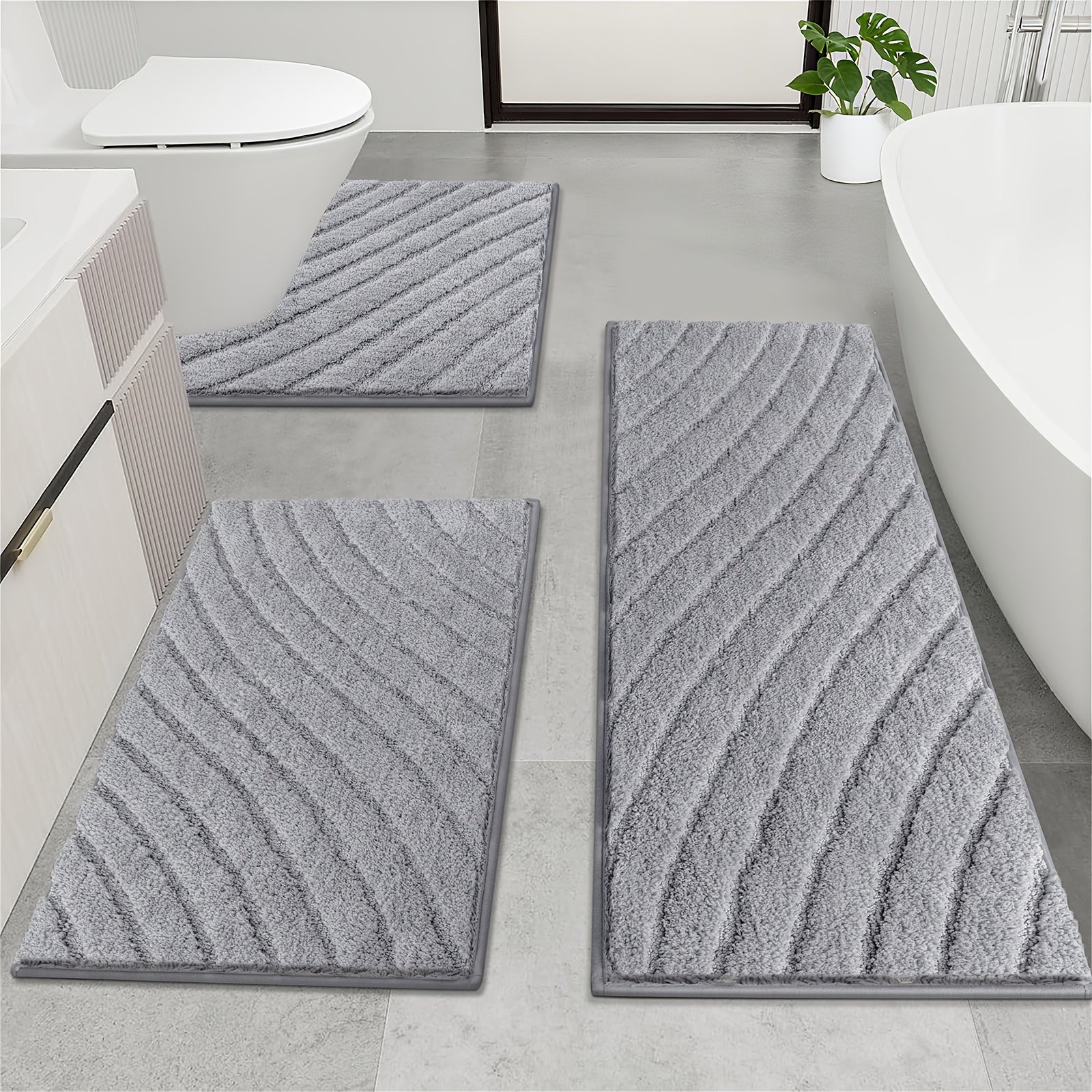 Microfiber Bath Mat Non Slip Shaggy Bathroom Rug Set 3pcs Bathroom Mat Set Super Absorbent Bath Mats for Bathroom Washable Quick-Dry Bathroom Rugs for Floor, Tub And Shower, Home Decor