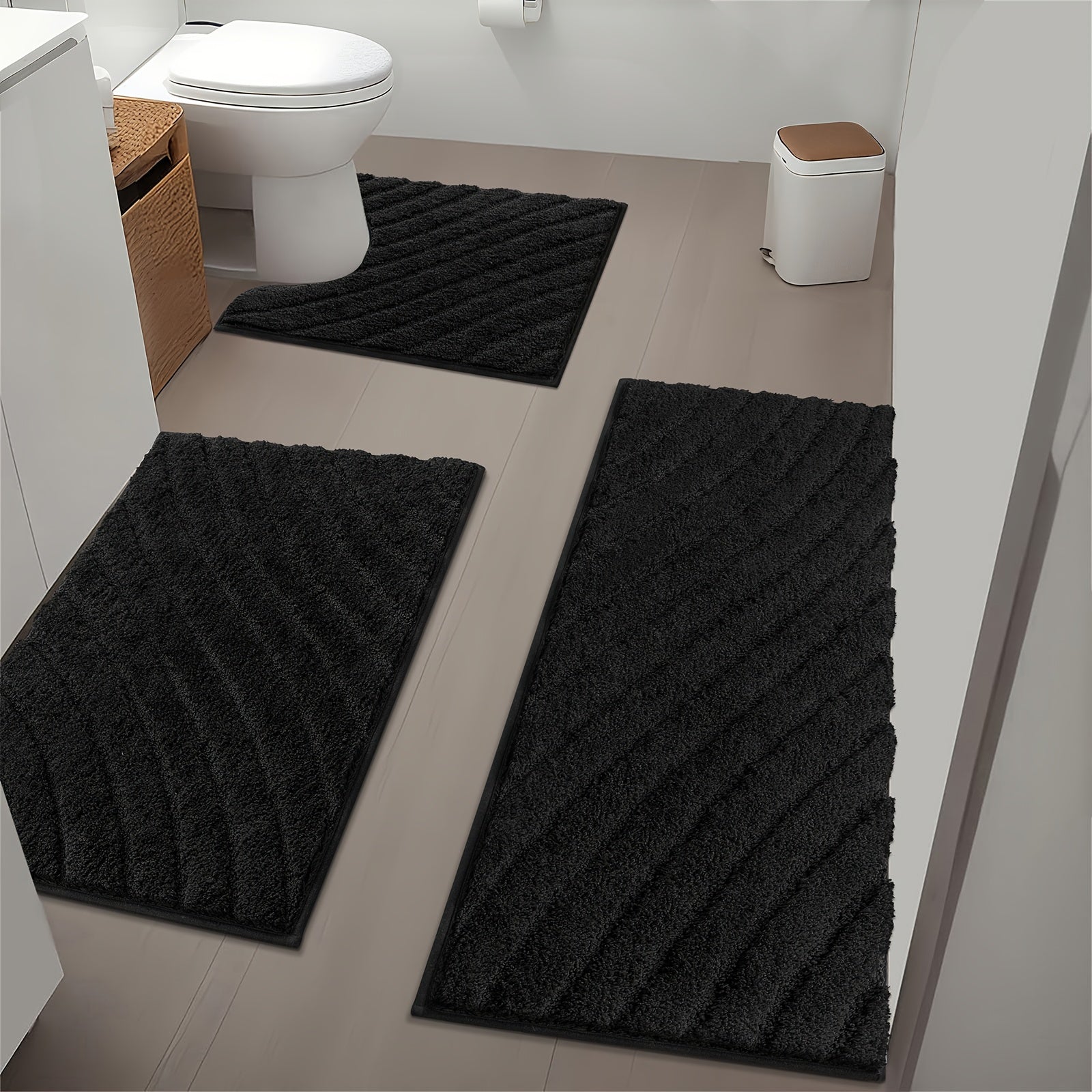 Microfiber Bath Mat Non Slip Shaggy Bathroom Rug Set 3pcs Bathroom Mat Set Super Absorbent Bath Mats for Bathroom Washable Quick-Dry Bathroom Rugs for Floor, Tub And Shower, Home Decor