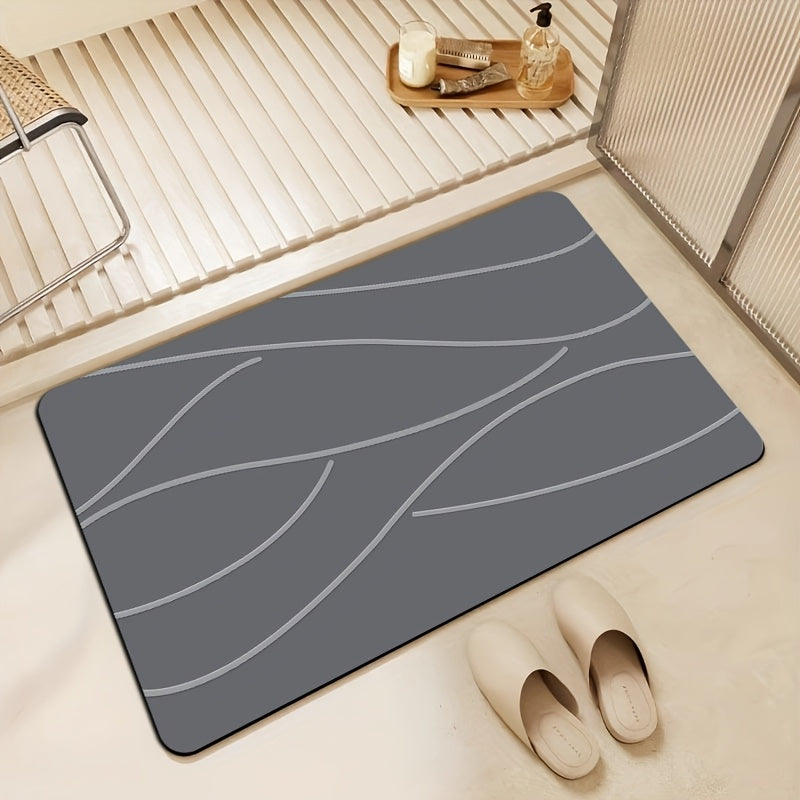 1pc Quick-Dry, Non-Slip Diatom Mud Bathroom Mat - Absorbent Polyester Floor Rug with Geometric Wave Design for Shower, Entryway, Kitchen, Living Room, Bedroom - Ideal for Family Use, Bathroom Floor Mat | Modern Bathroom Mat | Durable Bathroom Mat,