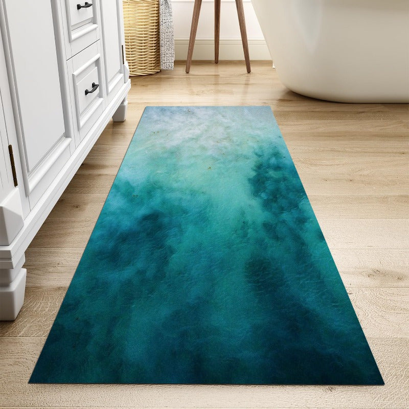 1pc Bath Mat - Super Absorbent Non-Slip Bathroom, Quick-Dry Floor Mat with Oceanic Turquoise Green Design for Bathroom, Kitchen, Laundry, Bedroom - Machine Washable & Easy Clean Home Decor, Durable Rubber Backing