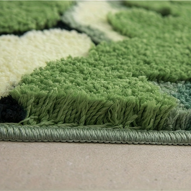 [Machine Washable Moss-Shaped Rug] Ultra-Soft Plush Moss-Shaped Bath Mat with Non-Slip TPR Backing - Super Absorbent Polyester, Machine Washable Rectangular Rug for Bathroom Decor