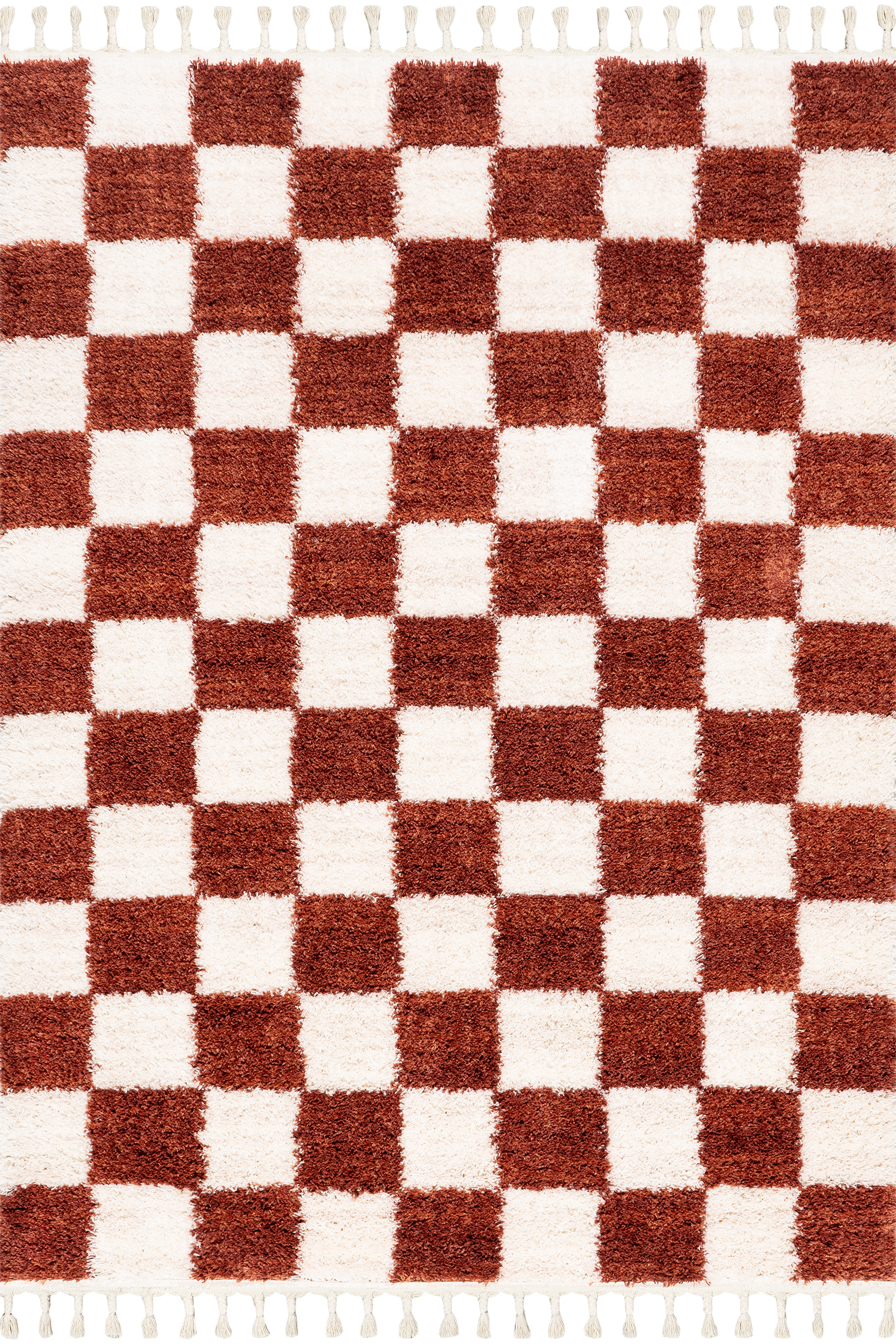 Nell Retro Checkerboard Tasseled Rug | Red