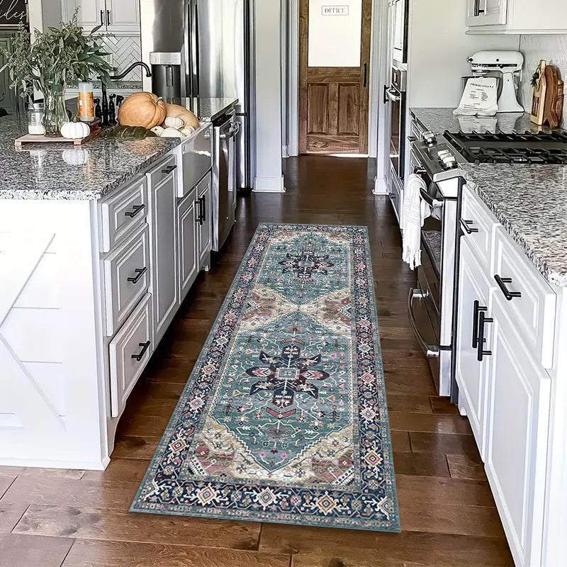 1pc Vintage Bohemian European Long Carpet, Easter Holiday Decoration, Living Room Printed Long Carpet, Outdoor Entrance Door Mat, Living Room Bedroom Bathroom Kitchen Long Non-slip Absorbent Floor Mat, Table Side Mat Foot Mat, Outdoor Decoration Courtyard