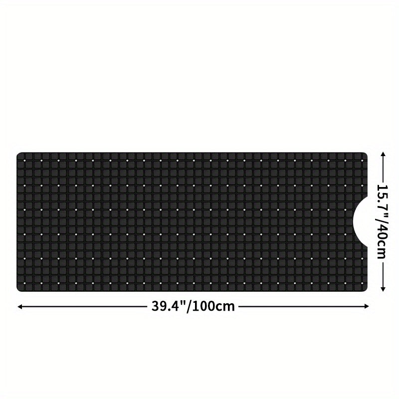 [Non-Slip Bath] DEXI Extra Long Non-Slip Bath Tub Mat - 15.7" x 39.4" Gray PVC with Suction Cups & Drain Holes, Machine Washable - Ideal for a Safer, More Comfortable Shower Experience