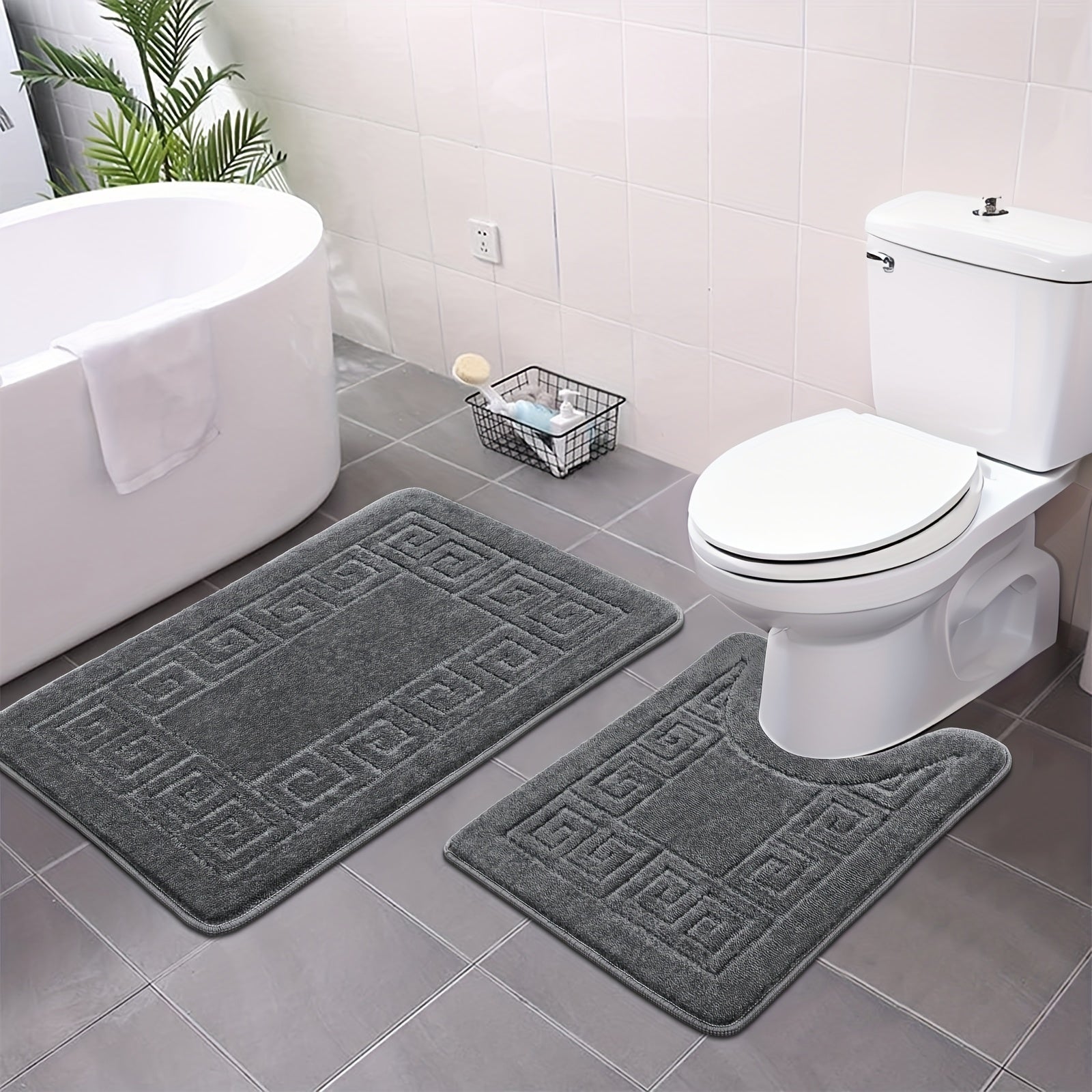 Bathroom Rugs Sets 3 Piece, Non Slip Bath Mats for Bathroom Floor, Shaggy Microfiber Bath Rugs, Absorbent Bathroom Mats Carpet, Bathroom Runner Shower Mat with U Shaped Toilet Rug