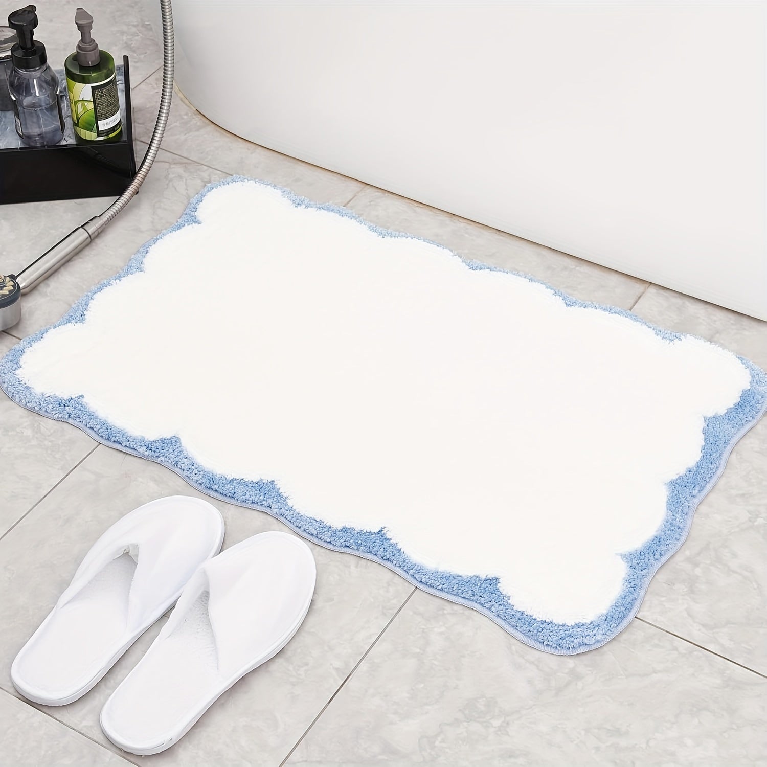 Machine Washable Tufted Oblong Bath Rug with Non-Slip TPR Backing, Polyester Ultra Absorbent Soft Comfort Bath Mat, Ideal for Bathroom, Bathtub, And Bedroom Doorway - Modern Pattern Design, Fluffy Plush Winter Decor Decoration