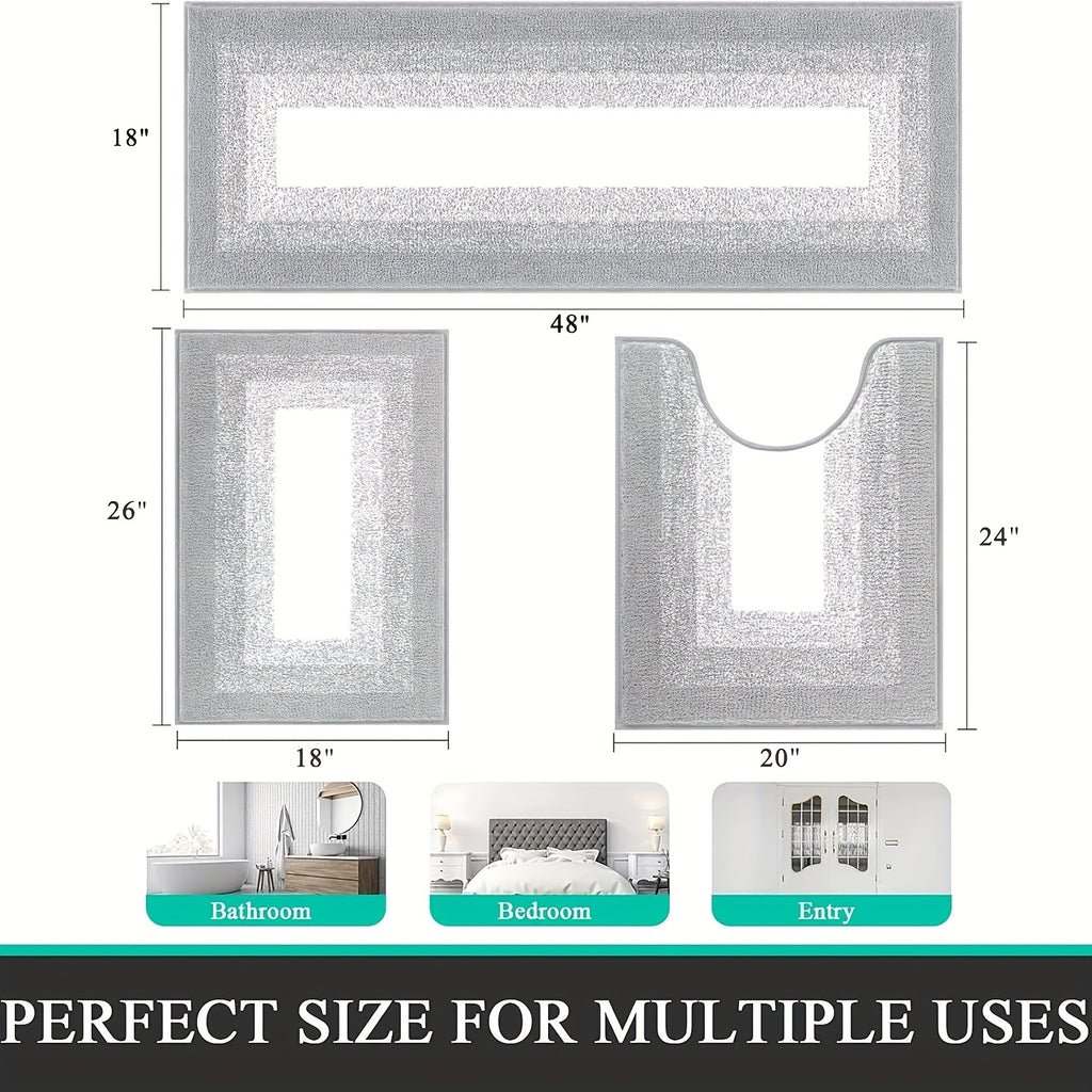 Soft Comfortable Bathroom Rugs Sets 3pcs, Plush Shaggy Bath Rugs for Bathroom Anti-Slip, Absorbent Microfiber Bathroom Mat Home Decor with U-Shaped Contour Toilet Mat for Bathroom Tub, Shower